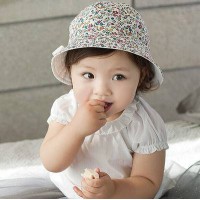 女嬰帽子 - 白色碎花布(B款)
