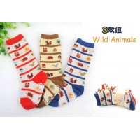 嬰兒防滑中筒襪 (一套3對) - Wild Animals