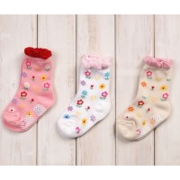 嬰兒防滑短襪 (一套3對) - 花花 (花邊)