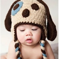 可愛嬰兒手鈎冷帽 - 藍色小狗